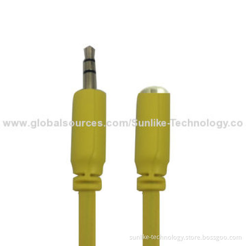 Audio Extension Cable, Molding, Nickel-plated, Half-shiny, Half Matte, Flat Line, 3.5SP Male-female